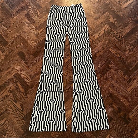 Gareth Pugh Pants - GARETH PUGH Op Art Jacquard Linen/Silk Retro Flare Bell Bottom Trouser Sz 4